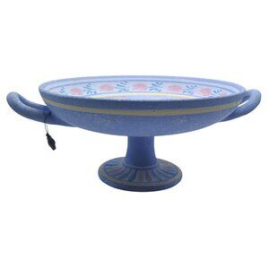 Minoan Art Pottery Hand Painted Ceramic Pedestal Bowl With Handles Museum Copy